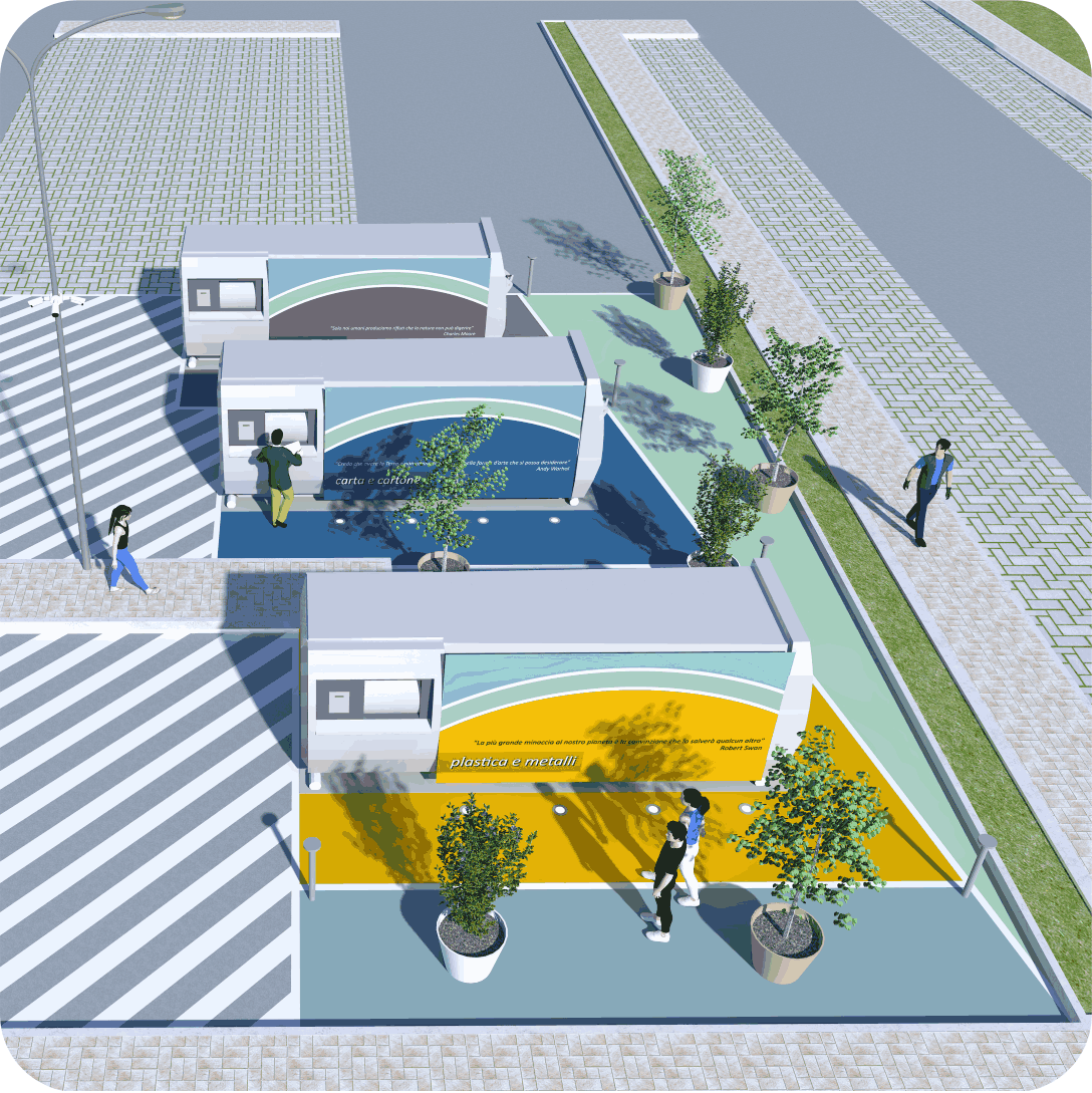 Eco-Piazzola Via Vittorio Pepe – vista aerea del render 3D