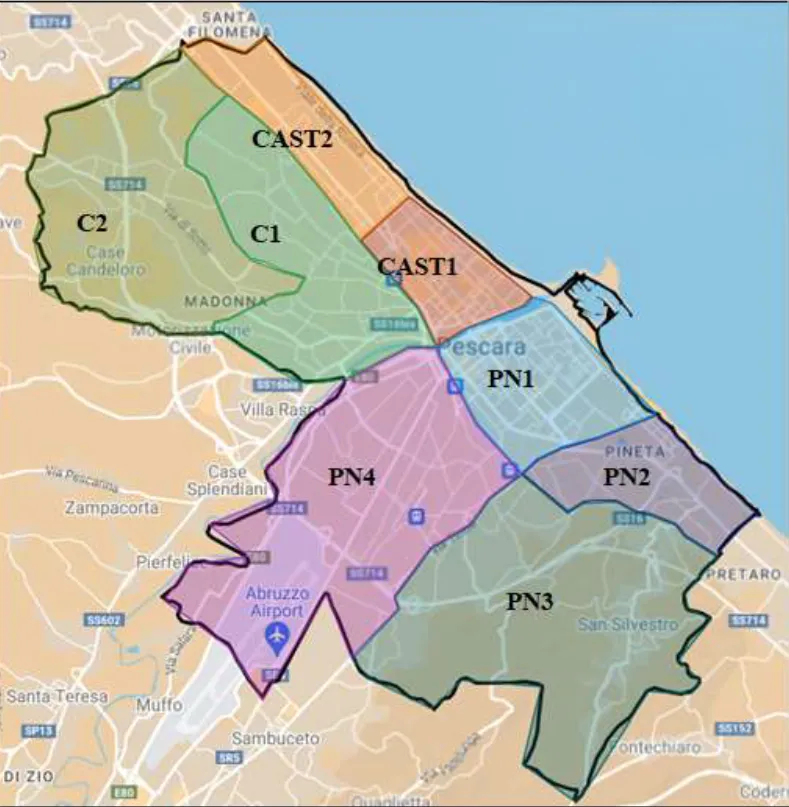 Mappa delle zone di disinfestazione – Comune di Pescara