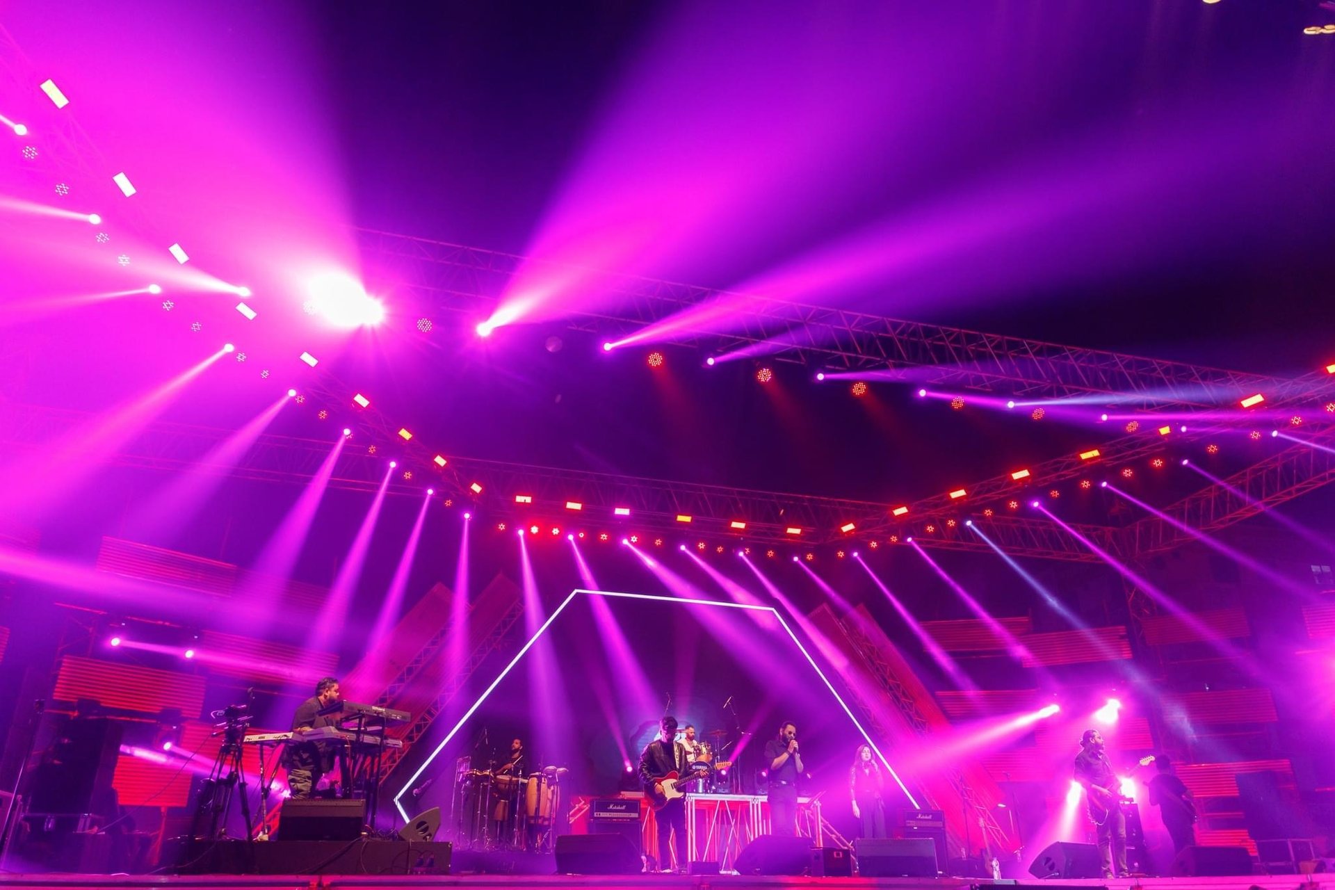 Lighting production services with stage fixtures and concert atmosphere
