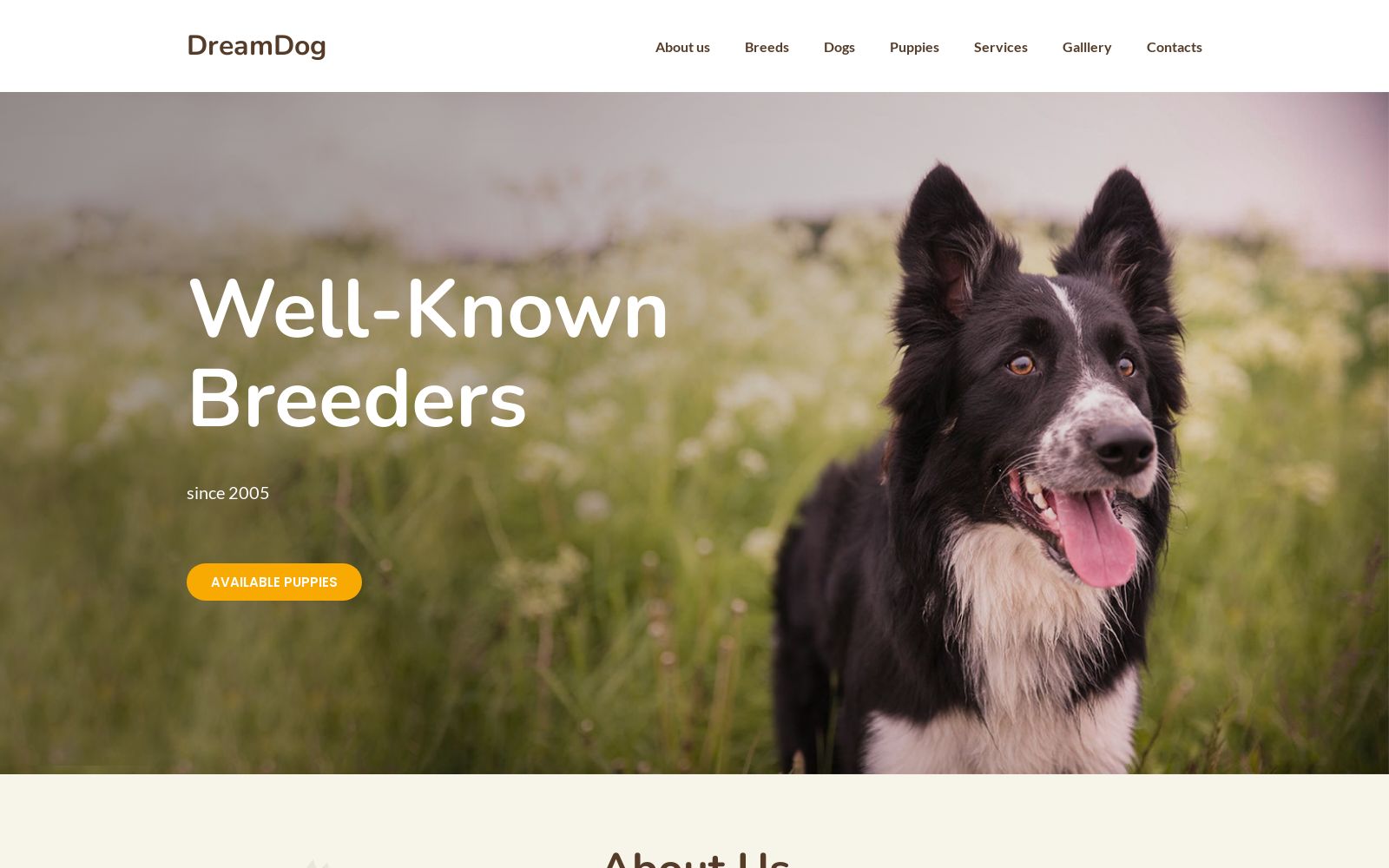 One Page Dog Breeder Website Design Template Image